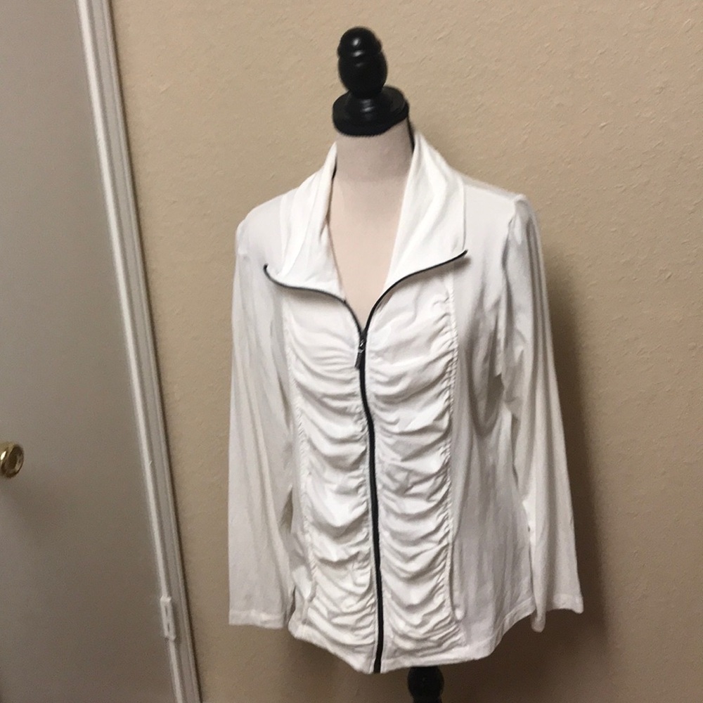 Nygard Athletic Gathered White Zip Jacket~Size XL